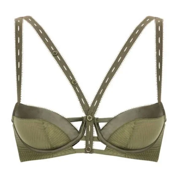 NWT - Chantal Thomas - Army Green Underwire Balconette Bra - 85D Fr / 32D US - Picture 5 of 7